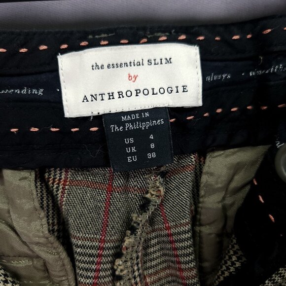 Anthropologie The Essential Slim Ankle Trousers Size 4 Plaid Zip Pockets - Picture 7 of 16